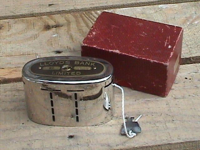 Vintage 1921 Patent Recording Home Safe Money Bank Lloyds Limited with Key & Box Circa 1930/40s