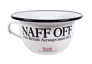 Vintage Advertising British Airways Naff Off Porridge Slade Prison Enamel Chamber Pot Ronnie Barker