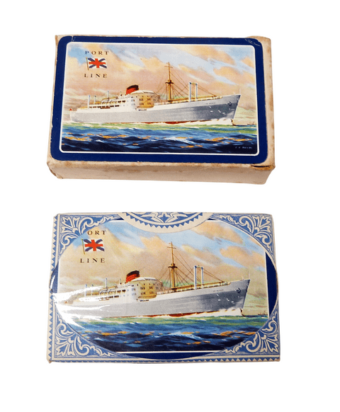 Vintage Advertising De La Rue Port Line Brisbane Playing Cards Boxed Sealed Tax Seal Nautical