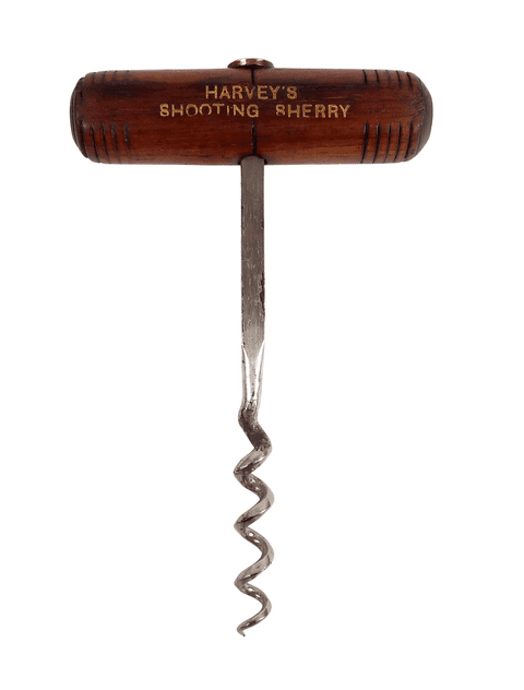 Vintage Advertising Harvey's Bristol Shooting Sherry Wooden Wood Direct Pull Tee Corkscrew