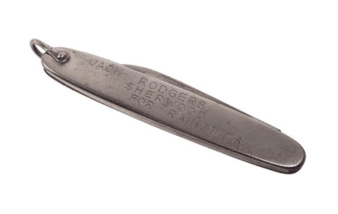 Vintage Advertising Penknife Jack Rodgers Sherwood Raincoats Forged Steel Folding  Pocket Knife 50s