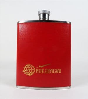 Vintage Advertising Red Peter Stuyvesant 6oz Stainless Steel Hip Flask Made in England Concorde