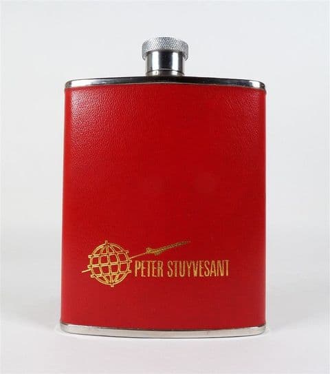 Vintage Advertising Red Peter Stuyvesant 6oz Stainless Steel Hip Flask Made in England Concorde
