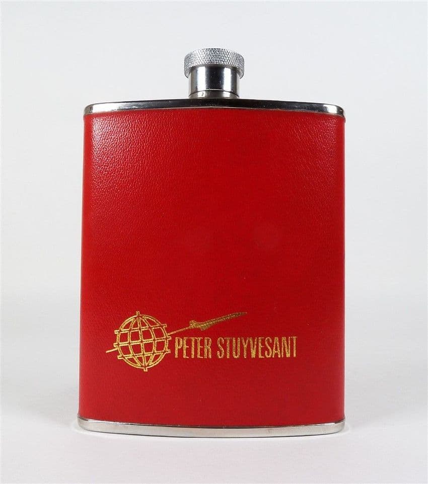 Vintage Advertising Red Peter Stuyvesant 6oz Stainless Steel Hip Flask Made in England Concorde
