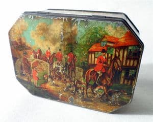 Vintage Antique Biscuit Toffee Tin Village Scenes 1930s Horses Foxes Horse Fox Hounds Hunt
