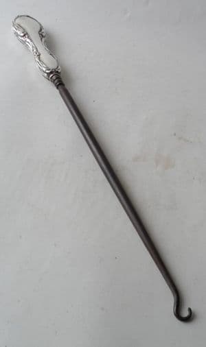 Vintage Antique English Reg Design Sterling Silver Button Hook M J Myatt (Razor Co) Chester 1909 12"