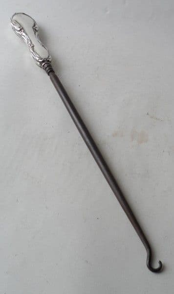 Vintage Antique English Reg Design Sterling Silver Button Hook M J Myatt (Razor Co) Chester 1909 12"