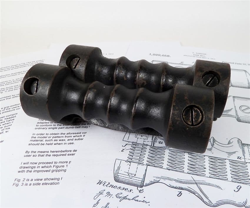 Vintage Antique Weights Sandow s Eugen Sandow 1917 Improved Patent Spring Grip Dumb Bells Dumbbells