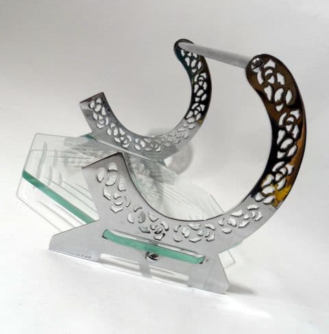 Vintage Art Deco 1935 Design Registered Curved Chrome & Glass Cake Stand 1930s