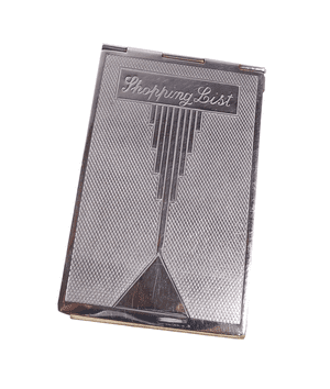 Vintage Art Deco Geometric Design Chrome Plate 'Shopping List' Note Book Holder Original Pad c1935