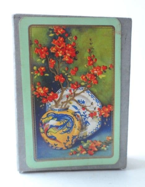 Vintage Art Deco Playing Cards Chinese Dragon Vase Plate Blossom 1930s Wills Advertising Score Card