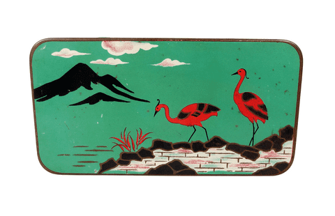 Vintage Art Deco William Crawford Sons Edinburgh Liverpool London Sample Stork Biscuit Tin Japanese