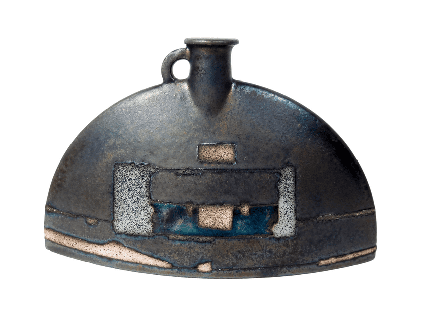 Vintage Art Studio Pottery Emili Biarnes Raber Bottle Vase Abstract Geometric Design Not Signed