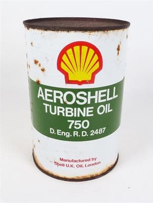 Vintage Aviation Garage Tin Unused Sealed Shell Aeroshell Turbine Oil 750 1 Litre Tin c/w Contents