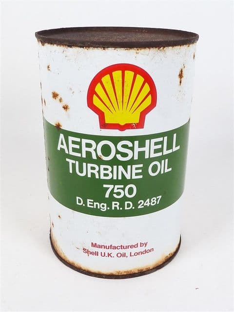 Vintage Aviation Garage Tin Unused Sealed Shell Aeroshell Turbine Oil 750 1 Litre Tin c/w Contents