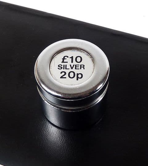 Vintage Bank Post Office Coin Cash Money Chrome Plate Weight £10 Silver 20p in Bag Paperweight