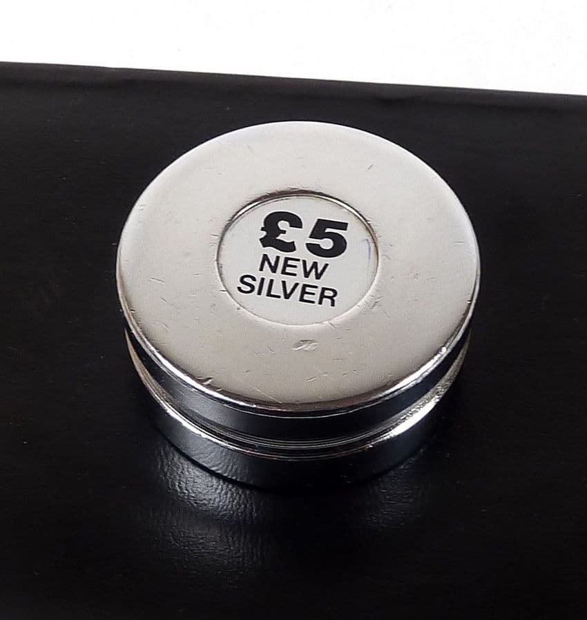 Vintage Bank Post Office Coin Cash Money Chrome Plate Weight £5 New Silver in Bag Paperweight