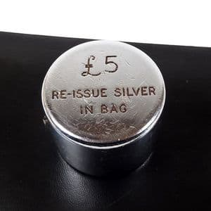 Vintage Bank Post Office Coin Cash Money Chrome Plate Weight £5 Re-Issue Silver in Bag Paperweight