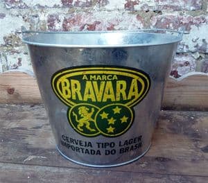 Vintage Bar Galvanised Metal A Marca Bravara Brazil Beer Ice Bucket Cooler Cafe Wine Pail Planter