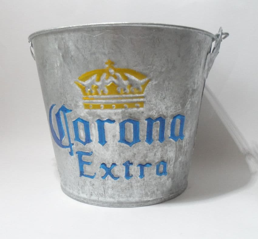 Vintage Bar Galvanised Metal Corona Extra Ice Bucket Bottle Opener Cooler Cafe Wine Pail Planter