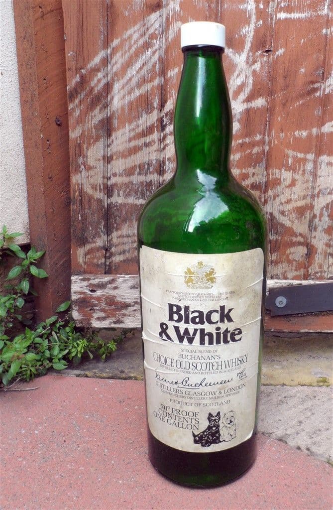 Vintage Bar Large Black & White Whisky Green Glass Bottle Bank 1970s Money Change Display Savings