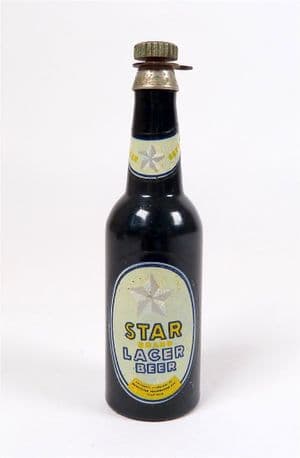 Vintage Bar Metal Figural Push Button Bottle Opener Star Lager Beer Circa 1960s 1970s Advertising