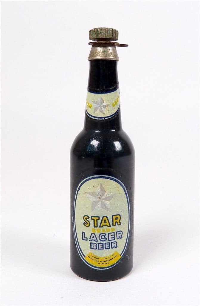 Vintage Bar Metal Figural Push Button Bottle Opener Star Lager Beer Circa 1960s 1970s Advertising