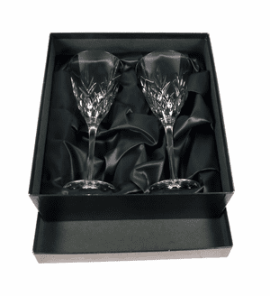 Vintage Bar Pair of Boxed Thomas Webb Edinburgh Crystal 8.375" Large Wine Drinking Glasses
