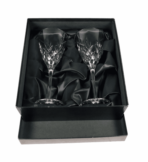 Vintage Bar Pair of Boxed Thomas Webb Edinburgh Crystal 8.375" Large Wine Drinking Glasses