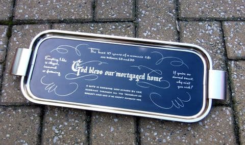 Vintage Bar - Woodmet of England God Bless Our Mortgaged Home Drinks Tray Serving Dressing Table Retro Slogan Motto