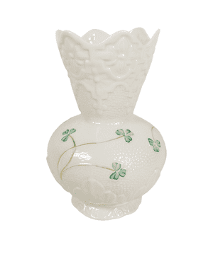 Vintage Belleek Co. Fermanagh Scalloped Edge Shamrock Vase 8th Mark 1993-97 Irish Porcelain