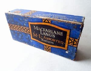 Vintage Biscuit Paper Covered Tin by MacFarlane Lang & Co. of London & Glasgow 1930s George V