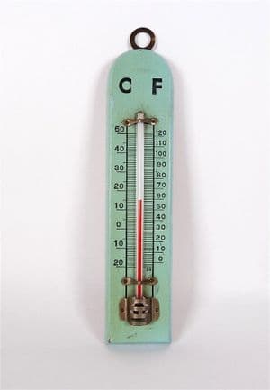 Vintage Blue Painted Wooden Celsius Fahrenheit Thermometer Wood Home Kitchen Hanging FWO