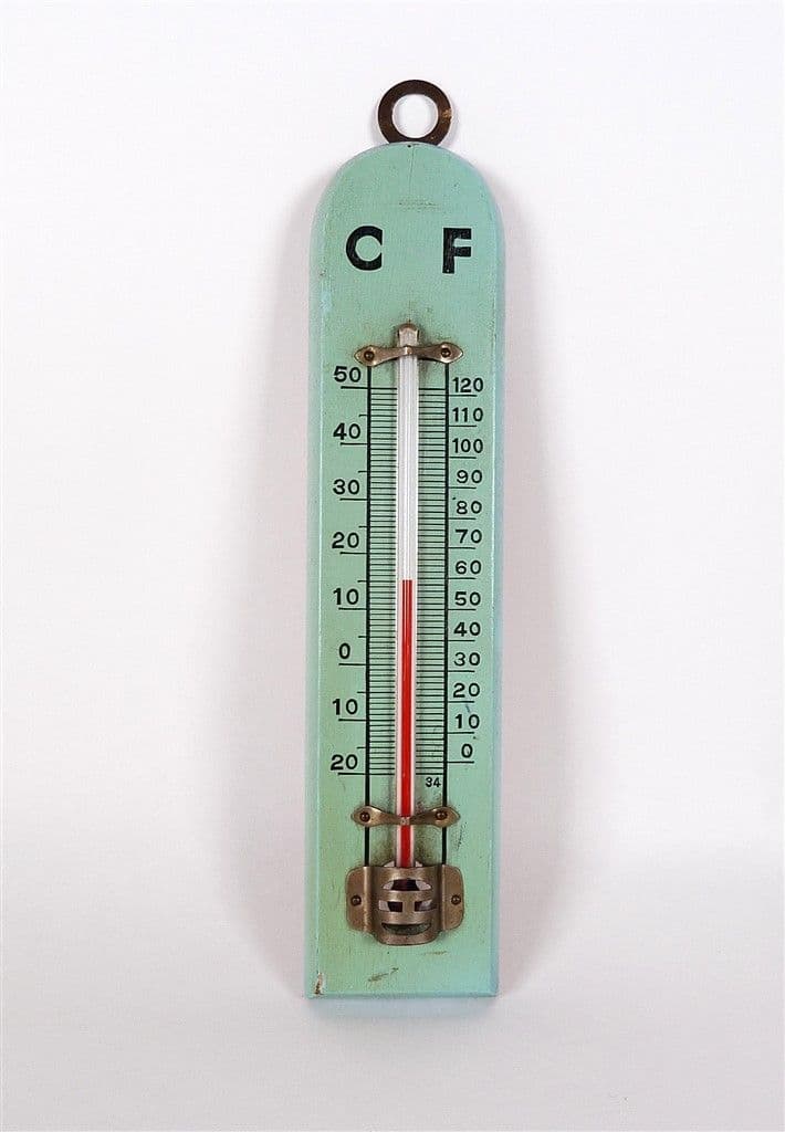 Vintage Blue Painted Wooden Celsius Fahrenheit Thermometer Wood Home Kitchen Hanging FWO