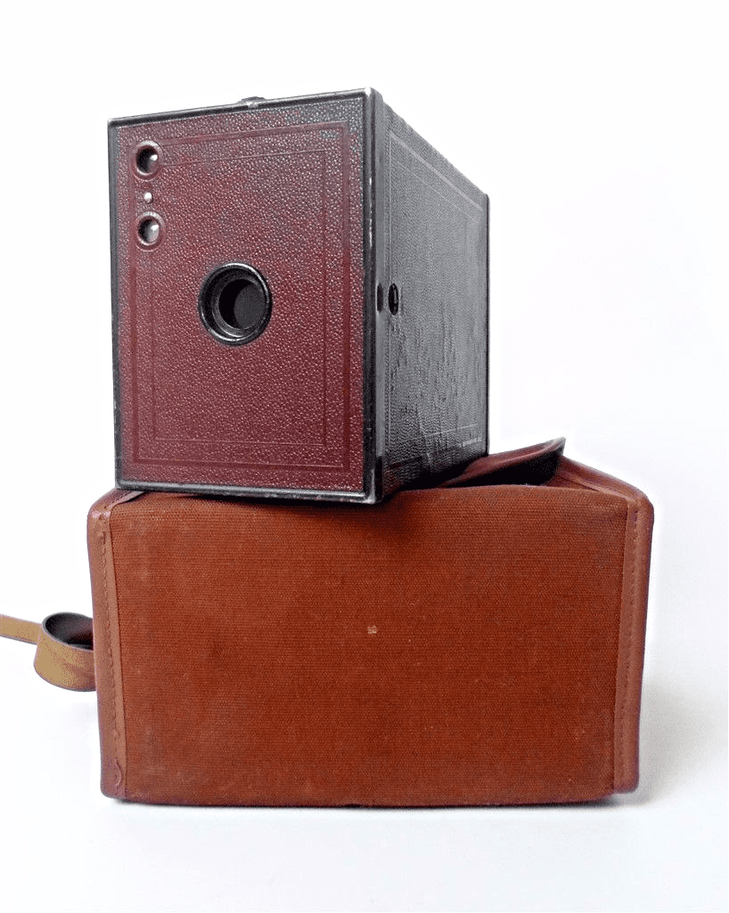 Vintage Box Camera Kodak No 2 Brownie Model F Burgundy 120 Roll Film Circa 1929 1931 Twin Viewfinder
