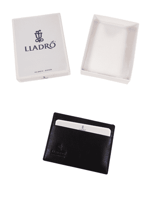 Vintage Boxed as New Lladro Valencia Spain Spanish Hand Made Black Leather Card Wallet Holder