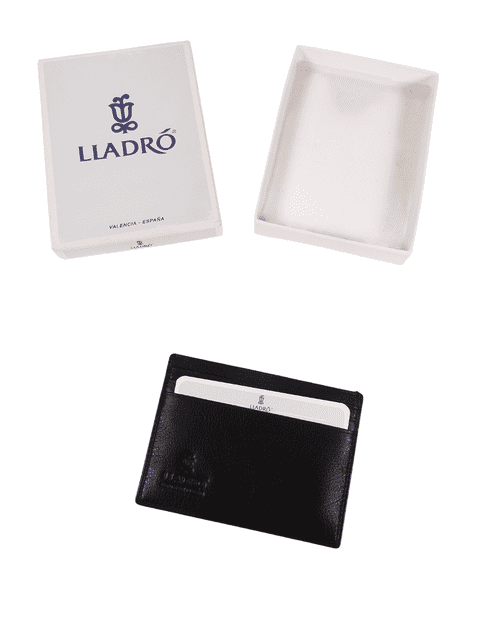 Vintage Boxed as New Lladro Valencia Spain Spanish Hand Made Black Leather Card Wallet Holder