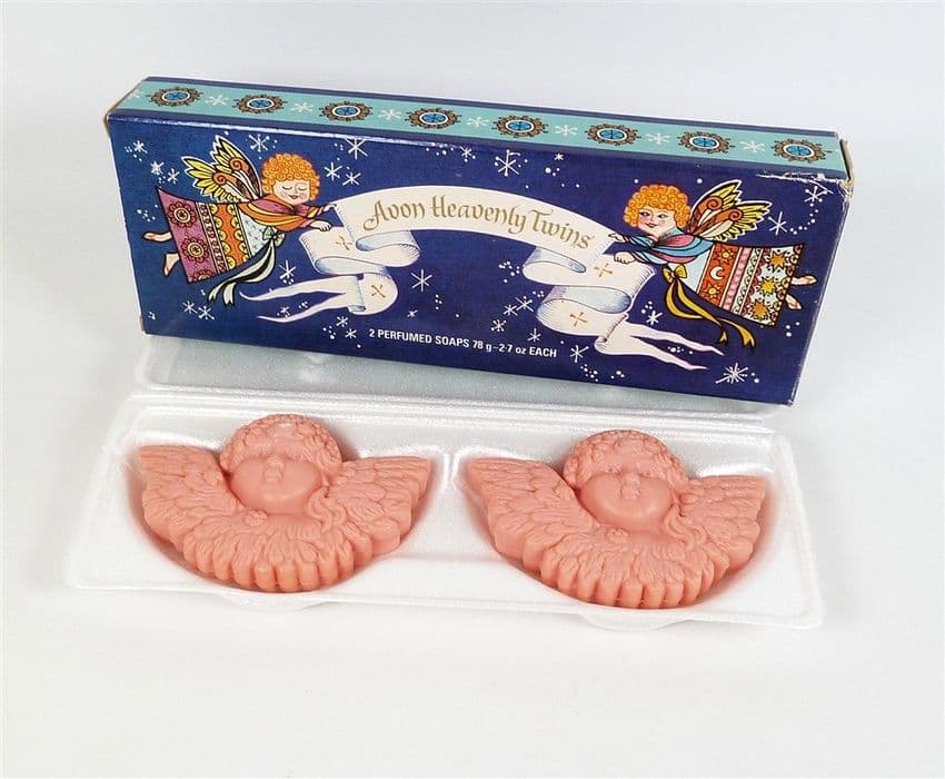 Vintage Boxed Avon Heavenly Twins 2 Perfumed Soaps 78g Each Unused 1970s Cherub Angels Christmas