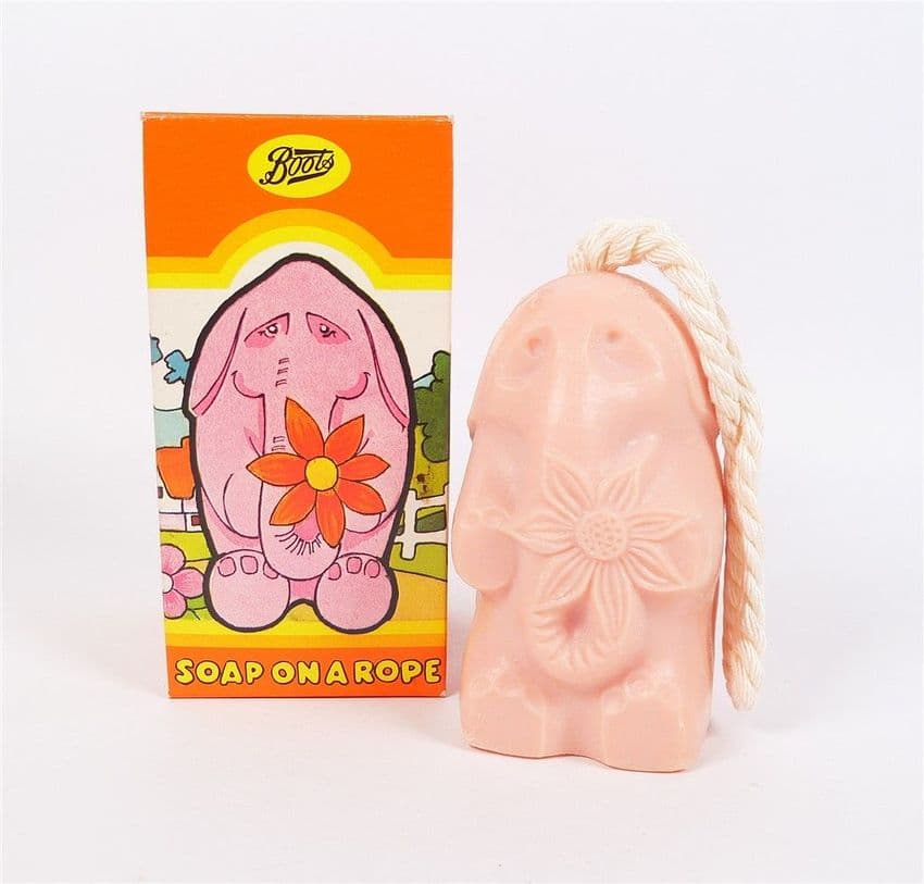 Vintage Boxed Boots of Nottingham Elephant Novelty Figural Soap On A Rope 142g Unused 1970s Classic