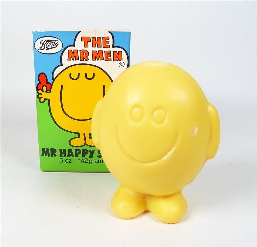 Vintage Boxed Boots of Nottingham Mr Men Happy Novelty Figural Soap 142g Unused 1970s Hargreaves