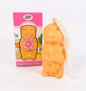 Vintage Boxed Boots of Nottingham Pig Novelty Figural Soap On A Rope 142g Unused 1970s Classic