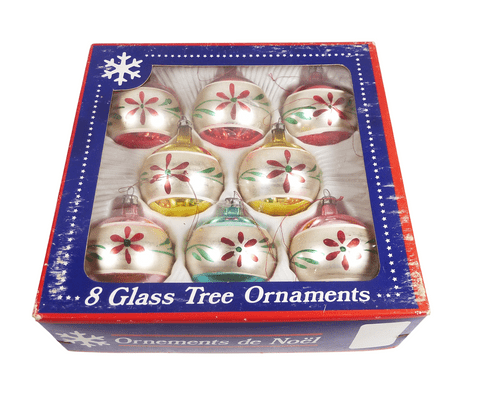 Vintage Boxed Christmas Tree Decoration Ornaments Polish Glass Ball Baubles 1970s Various Colours