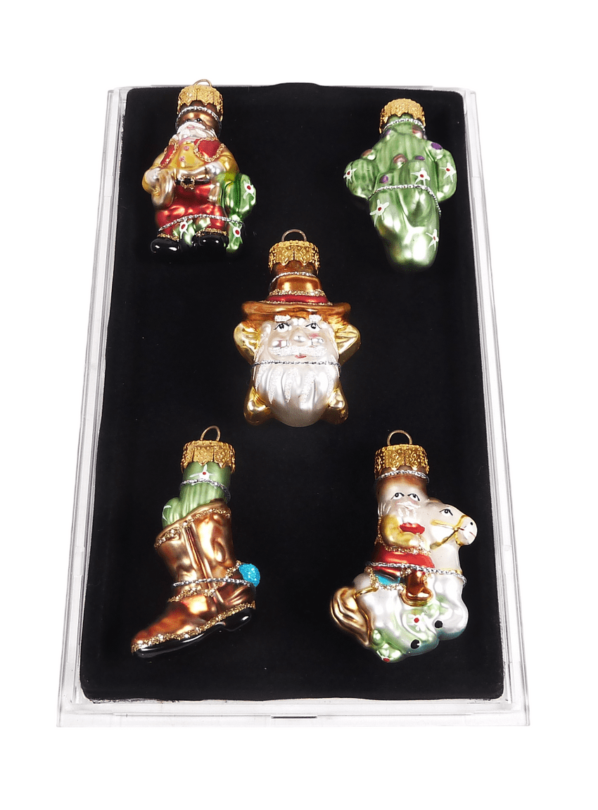 Vintage Boxed Hand Crafted Glass Christmas Tree Decoration Ornaments Western Cowboy Pacconi