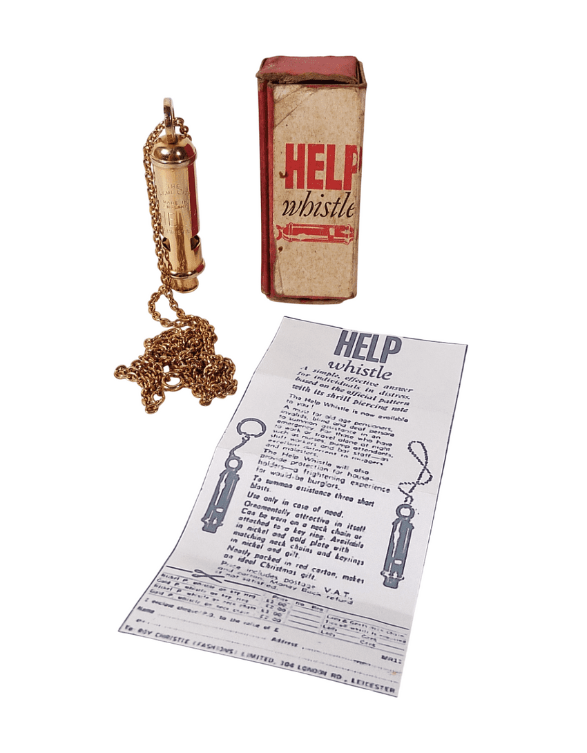 Vintage Boxed Hudson The Acme City Gold HELP Whistle Roy Christie Co Ltd England c1976 Chain Advert