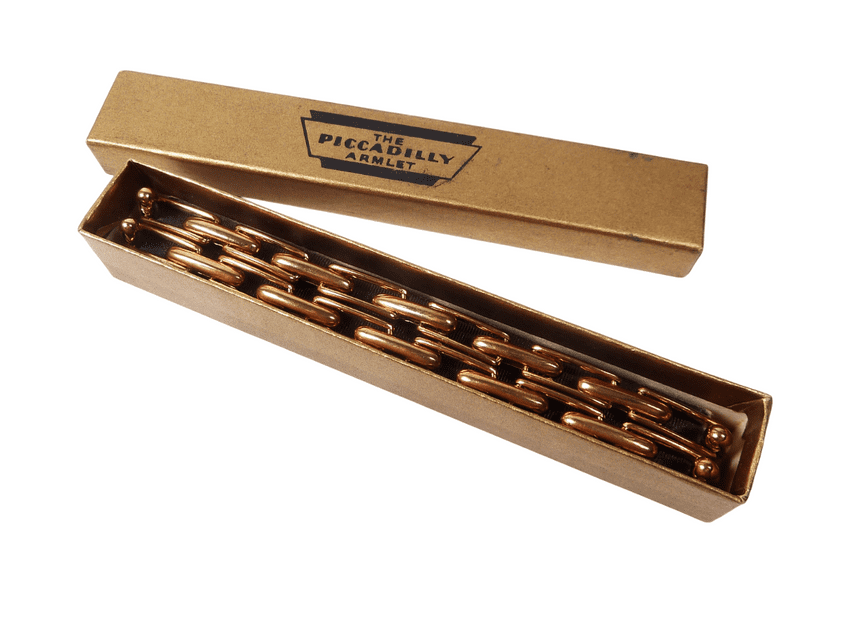 Vintage Boxed Lambournes Sophos Piccadilly Gold Plated Expanding Armlet Shirt Sleeve Arm Bands 1938