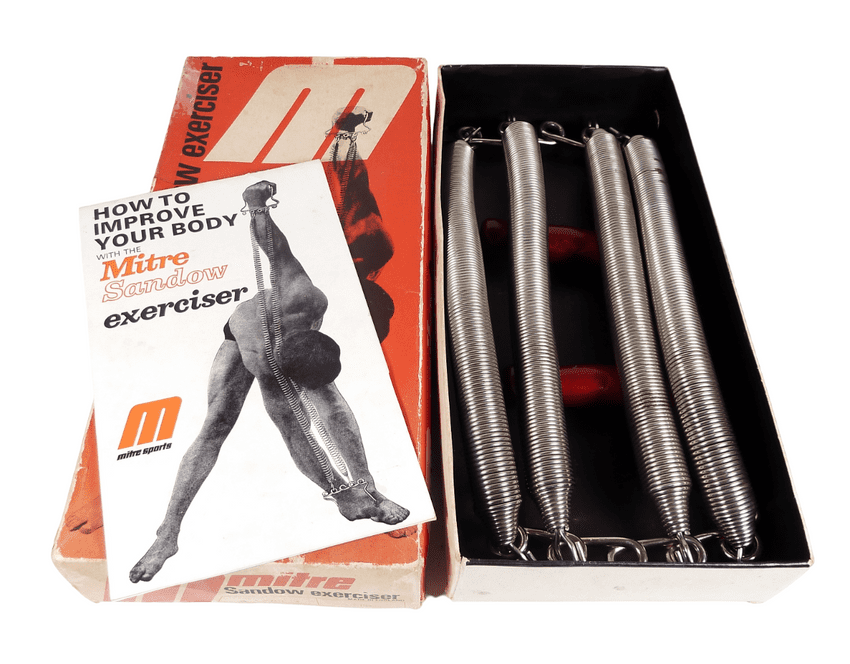 Vintage Boxed Mitre Sandow 4 Spring Chest Expander c/w Body Building Course Book Exercise Gym