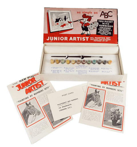 Vintage Boxed Playcraft Colour Craft Junior Artist Oil Painting Paint by Numbers Set Horses 1505 50s