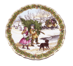 Vintage Boxed Spode England Victorian Christmas Series Decorative Plate No 1 Gathering The Tree