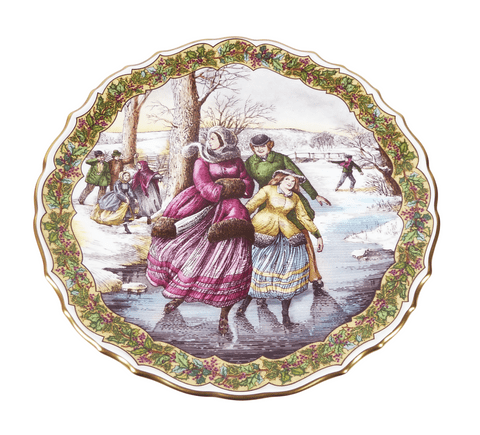 Vintage Boxed Spode England Victorian Christmas Series Decorative Plate No 2 The Skaters Skating