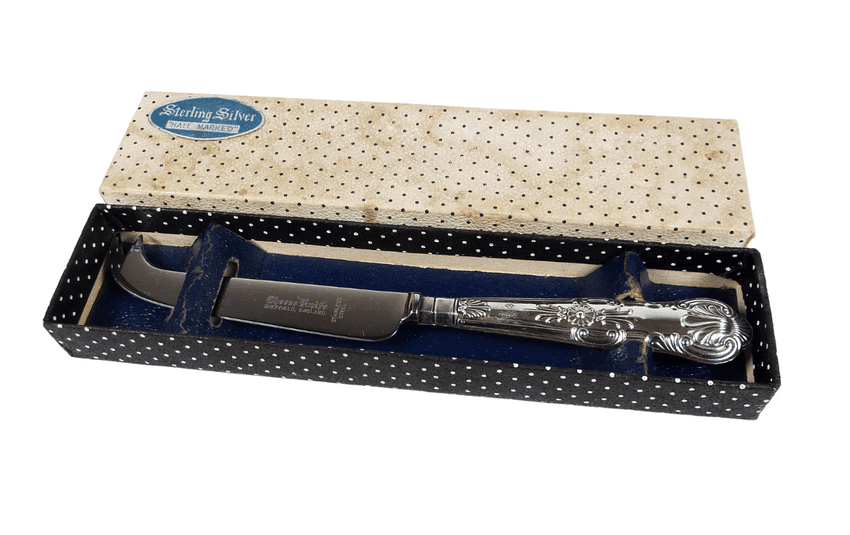Vintage Boxed Sterling Silver & Stainless Cheese Knife Harrison Brothers Sheffield 1973